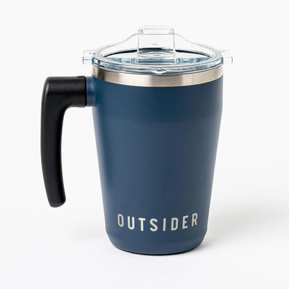 The AM 17 oz Stainless Steel Vacuum Insulated Coffee Mug with 180° Rotating Swivel Handle and Lockable Spill Proof Lid – Travel Tumbler for Outdoor, Home & Office - Navy