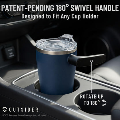 The AM 17 oz Stainless Steel Vacuum Insulated Coffee Mug with 180° Rotating Swivel Handle and Lockable Spill Proof Lid – Travel Tumbler for Outdoor, Home & Office - Navy