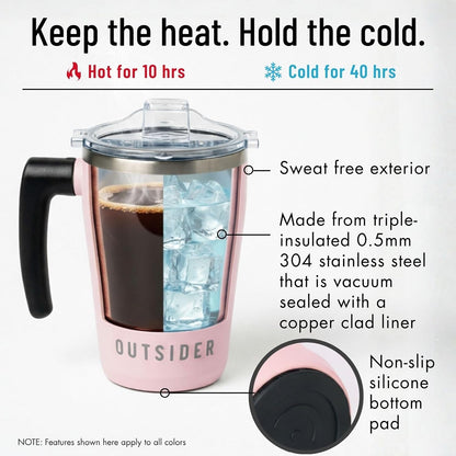 The AM 17 oz Stainless Steel Vacuum Insulated Coffee Mug with 180° Rotating Swivel Handle and Lockable Spill Proof Lid – Travel Tumbler for Outdoor, Home & Office - Navy