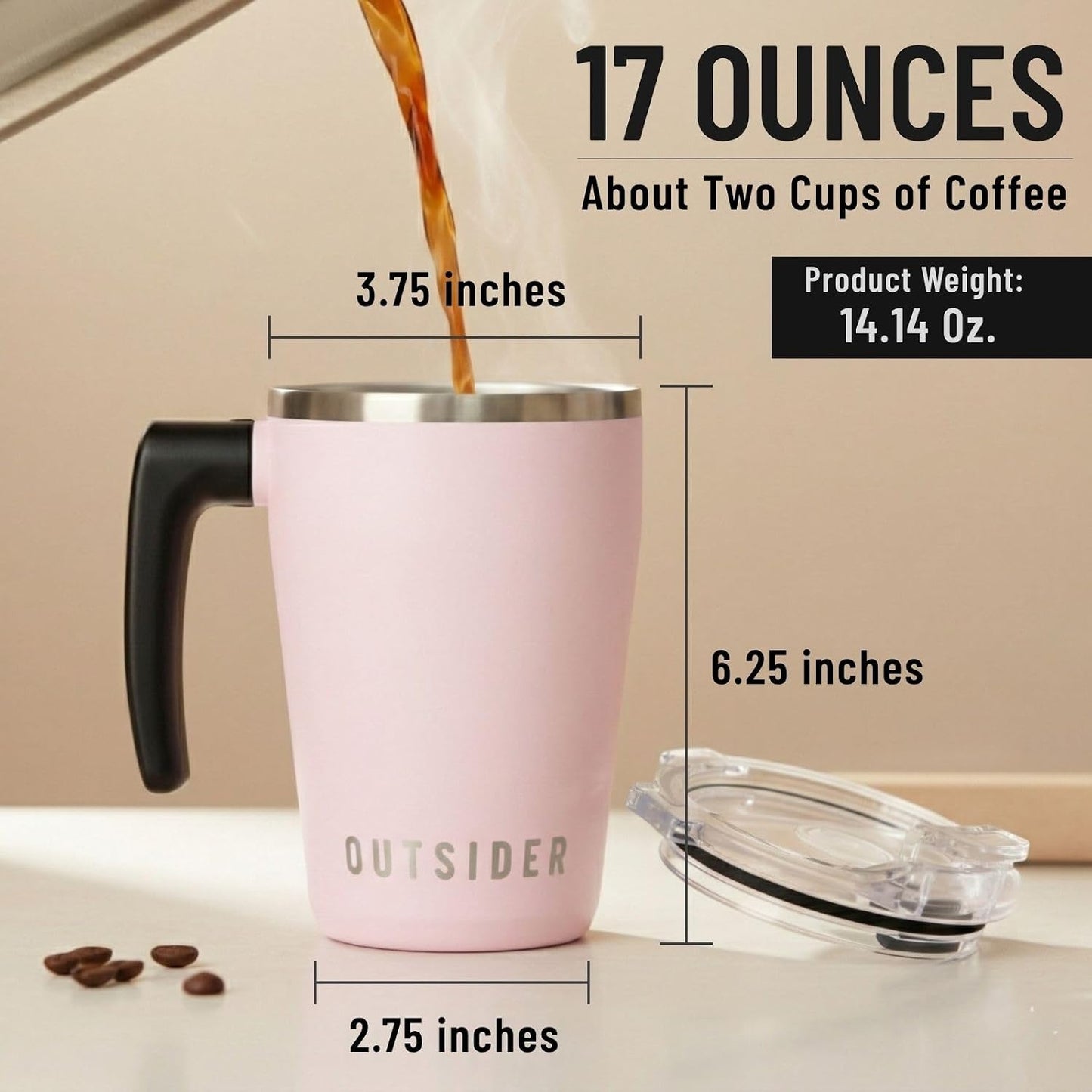 The AM 17 oz Stainless Steel Vacuum Insulated Coffee Mug with 180° Rotating Swivel Handle and Lockable Spill Proof Lid – Travel Tumbler for Outdoor, Home & Office - Navy