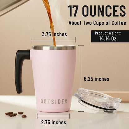 The AM 17 oz Stainless Steel Vacuum Insulated Coffee Mug with 180° Rotating Swivel Handle and Lockable Spill Proof Lid – Travel Tumbler for Outdoor, Home & Office - Navy