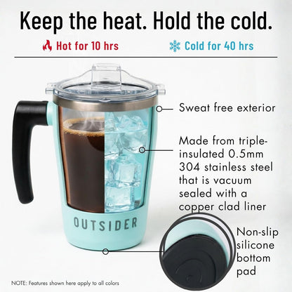 The AM 17 oz Stainless Steel Vacuum Insulated Coffee Mug with 180° Rotating Swivel Handle and Lockable Spill Proof Lid – Travel Tumbler for Outdoor, Home & Office - Navy