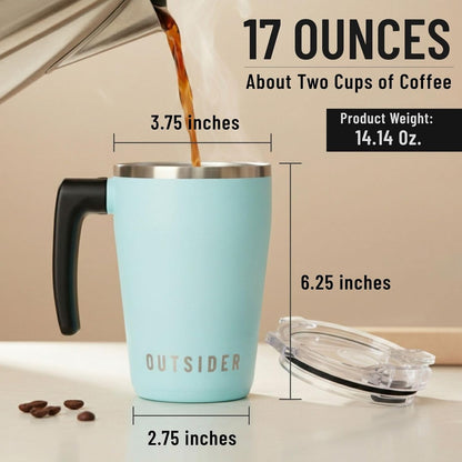 The AM 17 oz Stainless Steel Vacuum Insulated Coffee Mug with 180° Rotating Swivel Handle and Lockable Spill Proof Lid – Travel Tumbler for Outdoor, Home & Office - Navy