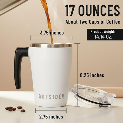 The AM 17 oz Stainless Steel Vacuum Insulated Coffee Mug with 180° Rotating Swivel Handle and Lockable Spill Proof Lid – Travel Tumbler for Outdoor, Home & Office - Navy
