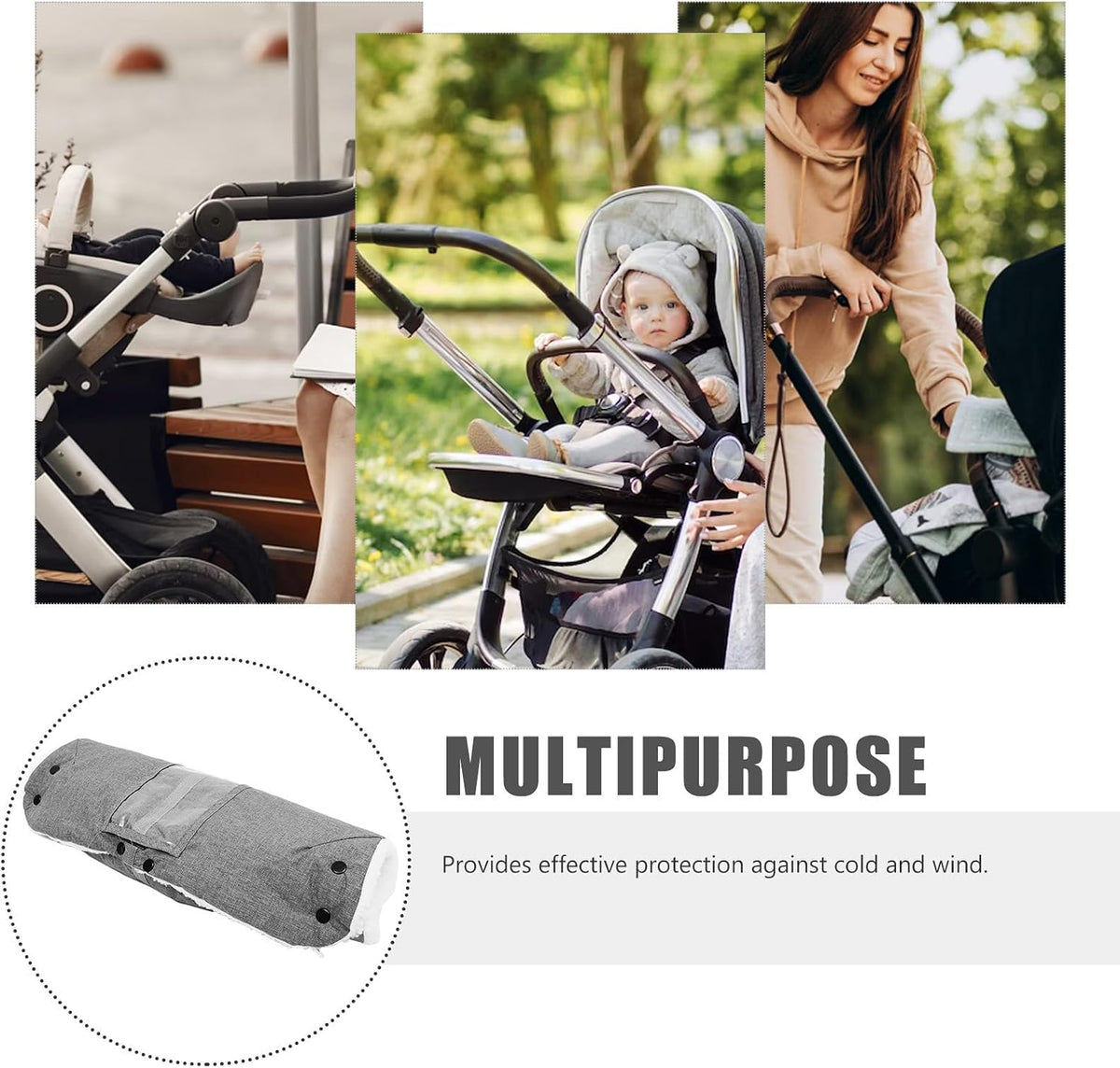 Windproof Winter Stroller Hand Muff for Outdoor Use, Easy Attachment and Removal, Detachable Design with Classic Fabric Material, Comfortable Warmth for Men and Women