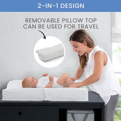 Contoured Changing Pad, Waterproof and Wipeable, Ultra-Soft Memory Foam Pillow Top Cover, Fits Most Changing Toppers, Non-Skid Bottom Secure Grip Baby Diaper Changing Pad for Dresser