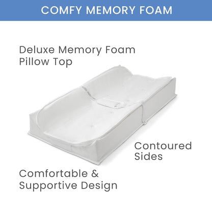 Contoured Changing Pad, Waterproof and Wipeable, Ultra-Soft Memory Foam Pillow Top Cover, Fits Most Changing Toppers, Non-Skid Bottom Secure Grip Baby Diaper Changing Pad for Dresser