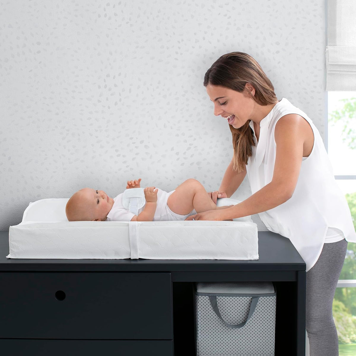 Contoured Changing Pad, Waterproof and Wipeable, Ultra-Soft Memory Foam Pillow Top Cover, Fits Most Changing Toppers, Non-Skid Bottom Secure Grip Baby Diaper Changing Pad for Dresser