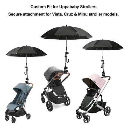 Stroller Sunshade Compatible with Uppababy, Clip On Umbrella for Stroller with Adjustable Clamp, UPF 50+ UV Protection for Baby Strollers, Pushchairs, Beach Chairs for Sun & Rain Protection