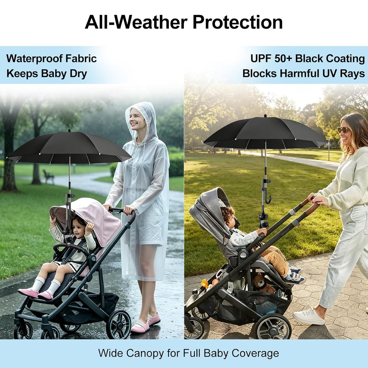 Stroller Sunshade Compatible with Uppababy, Clip On Umbrella for Stroller with Adjustable Clamp, UPF 50+ UV Protection for Baby Strollers, Pushchairs, Beach Chairs for Sun & Rain Protection