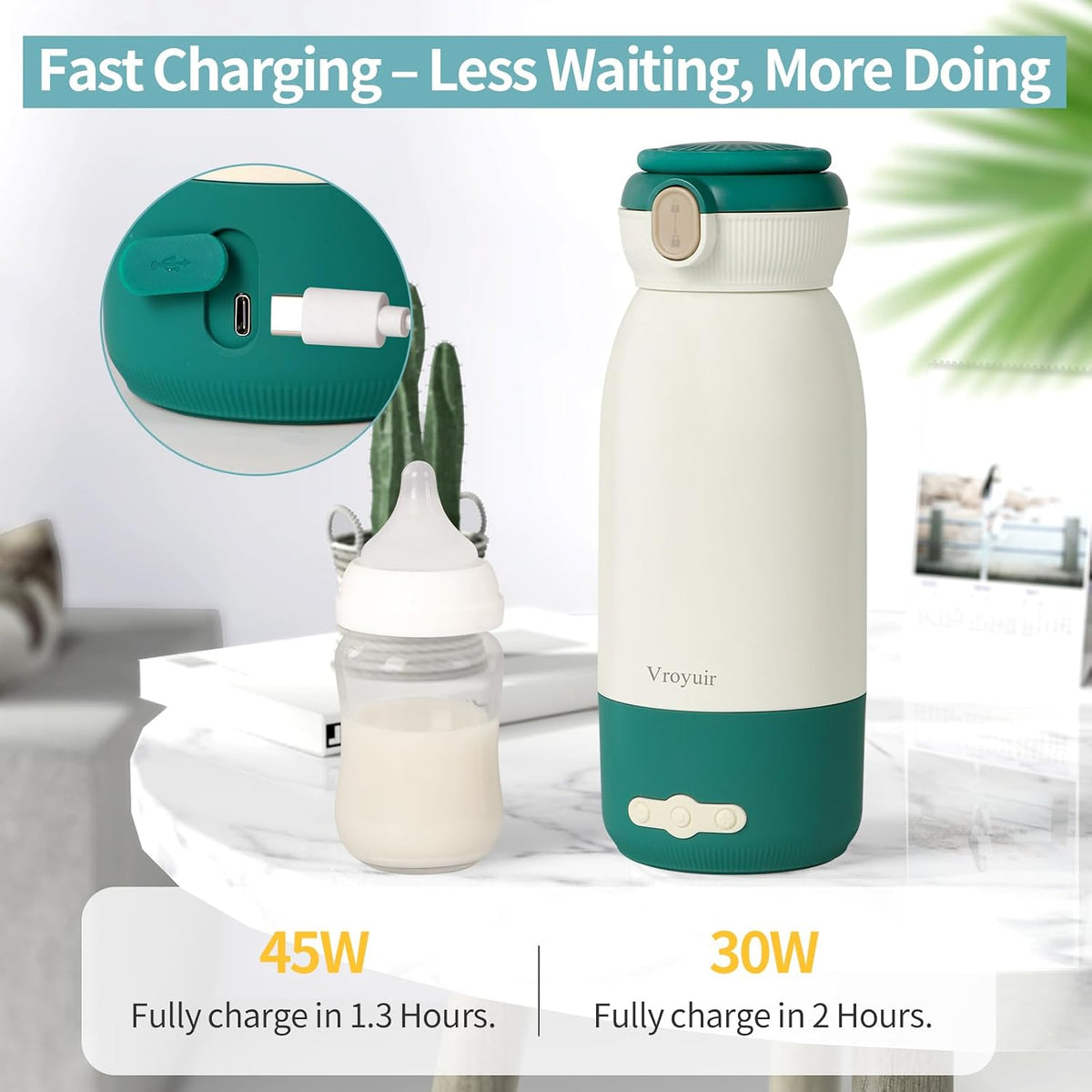 Portable Bottle Warmer, 17oz Travel Milk Warmer with Precise Temp Control