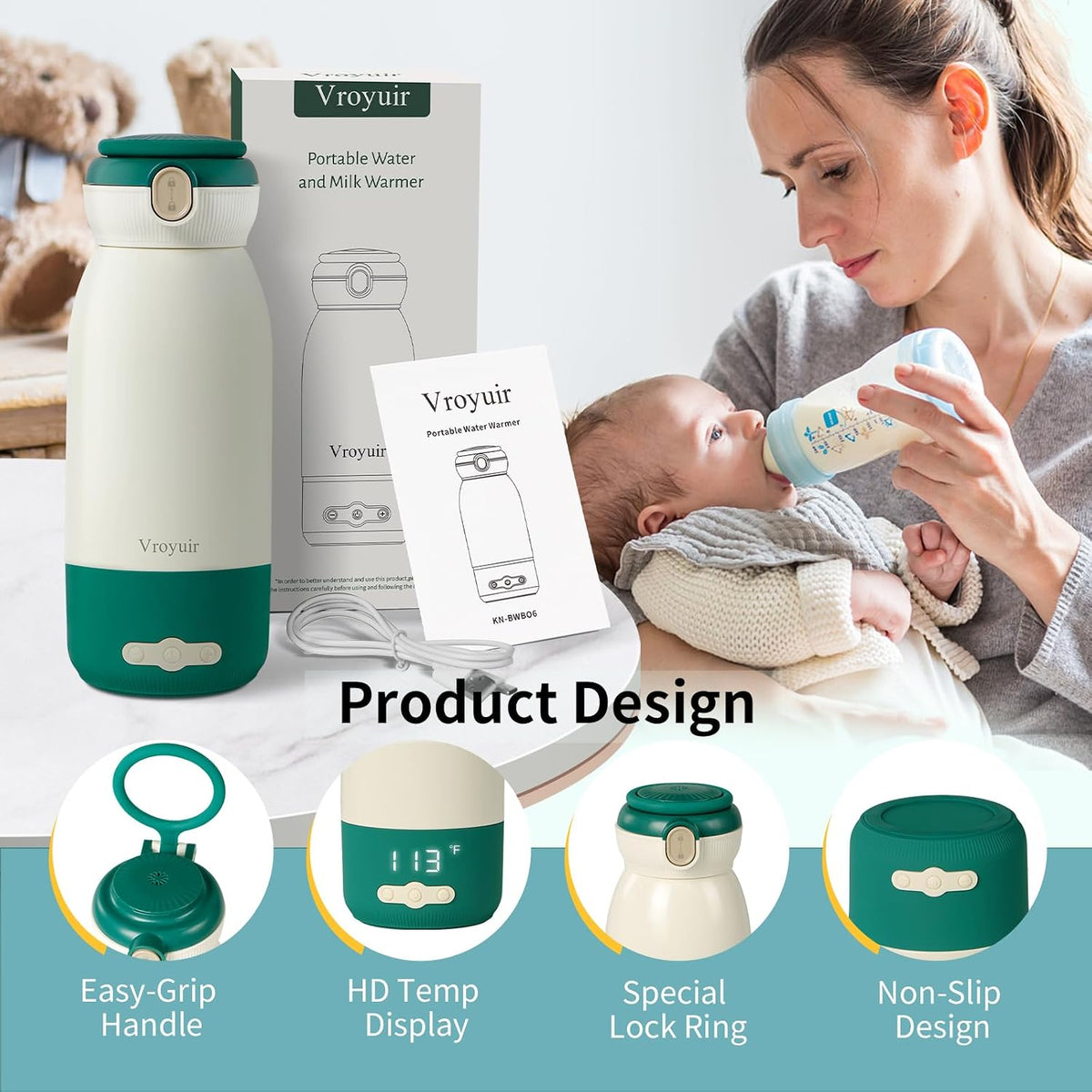 Portable Bottle Warmer, 17oz Travel Milk Warmer with Precise Temp Control