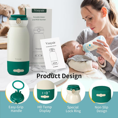 Portable Bottle Warmer, 17oz Travel Milk Warmer with Precise Temp Control