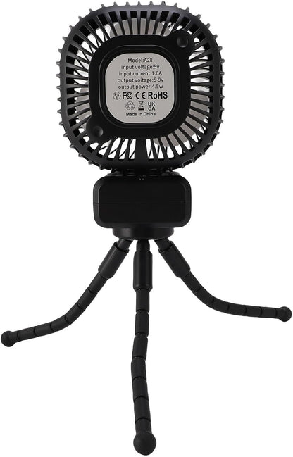 Stroller Fan, 3 Speed Settings Auto Oscillating Portable Fan, Flexible Tripod Cooling with Detachable Tripod Night Light and 5000mAh Battery for Home Office Camping