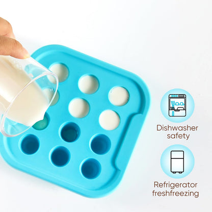 Silicone Milk Freezer Tray - Perfect Storage Container Silicone Food Freezer Tray Mold With Lid for Bone Broth, Purees Food and Purees Color Aqua Blue