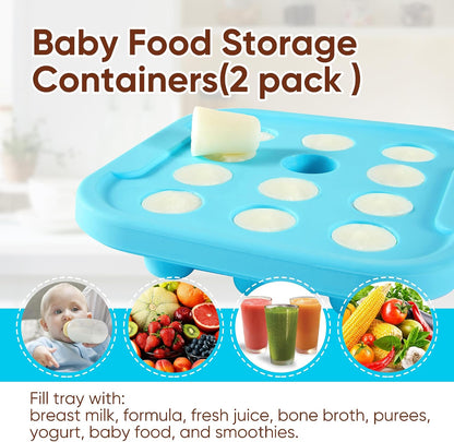 Silicone Milk Freezer Tray - Perfect Storage Container Silicone Food Freezer Tray Mold With Lid for Bone Broth, Purees Food and Purees Color Aqua Blue