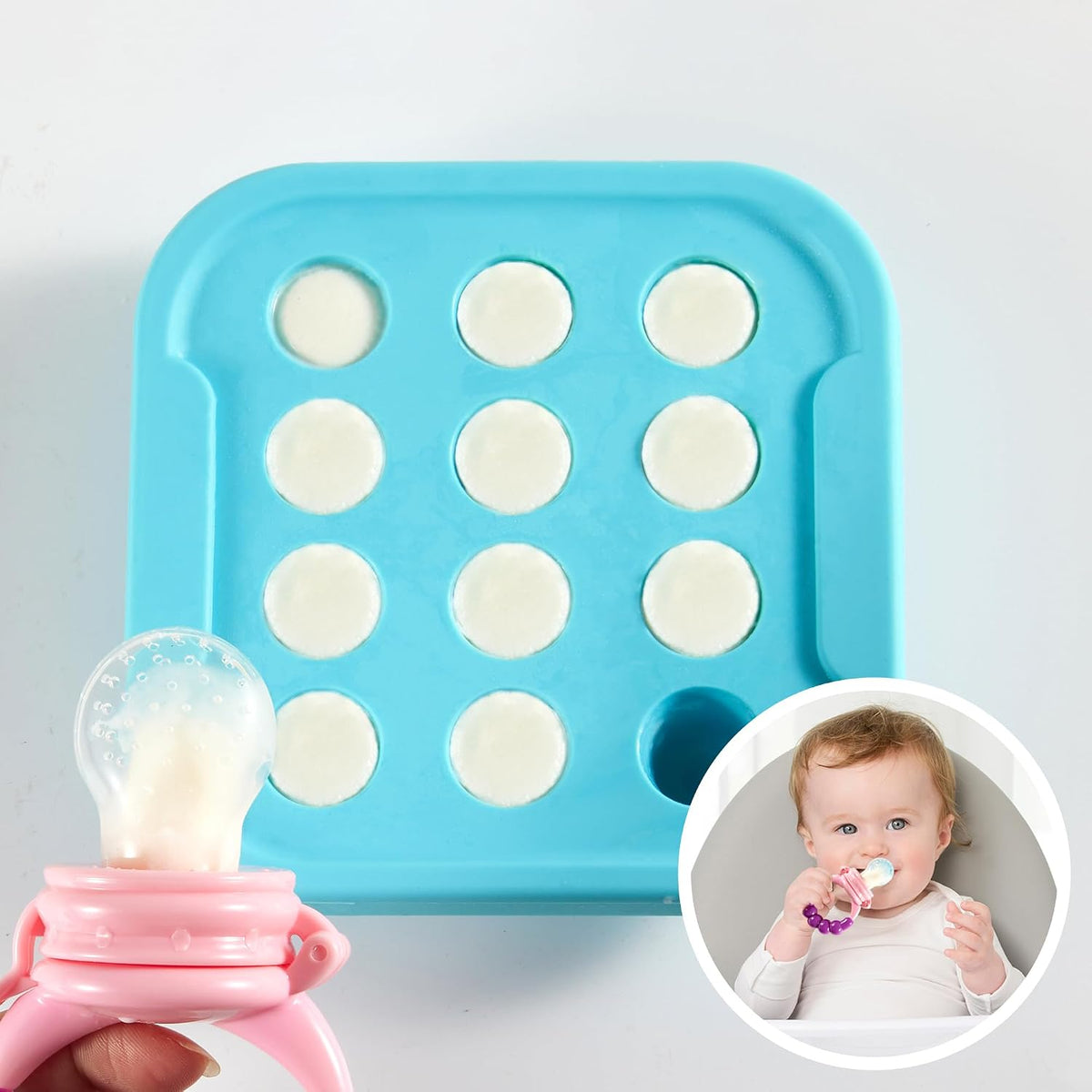 Silicone Milk Freezer Tray - Perfect Storage Container Silicone Food Freezer Tray Mold With Lid for Bone Broth, Purees Food and Purees Color Aqua Blue