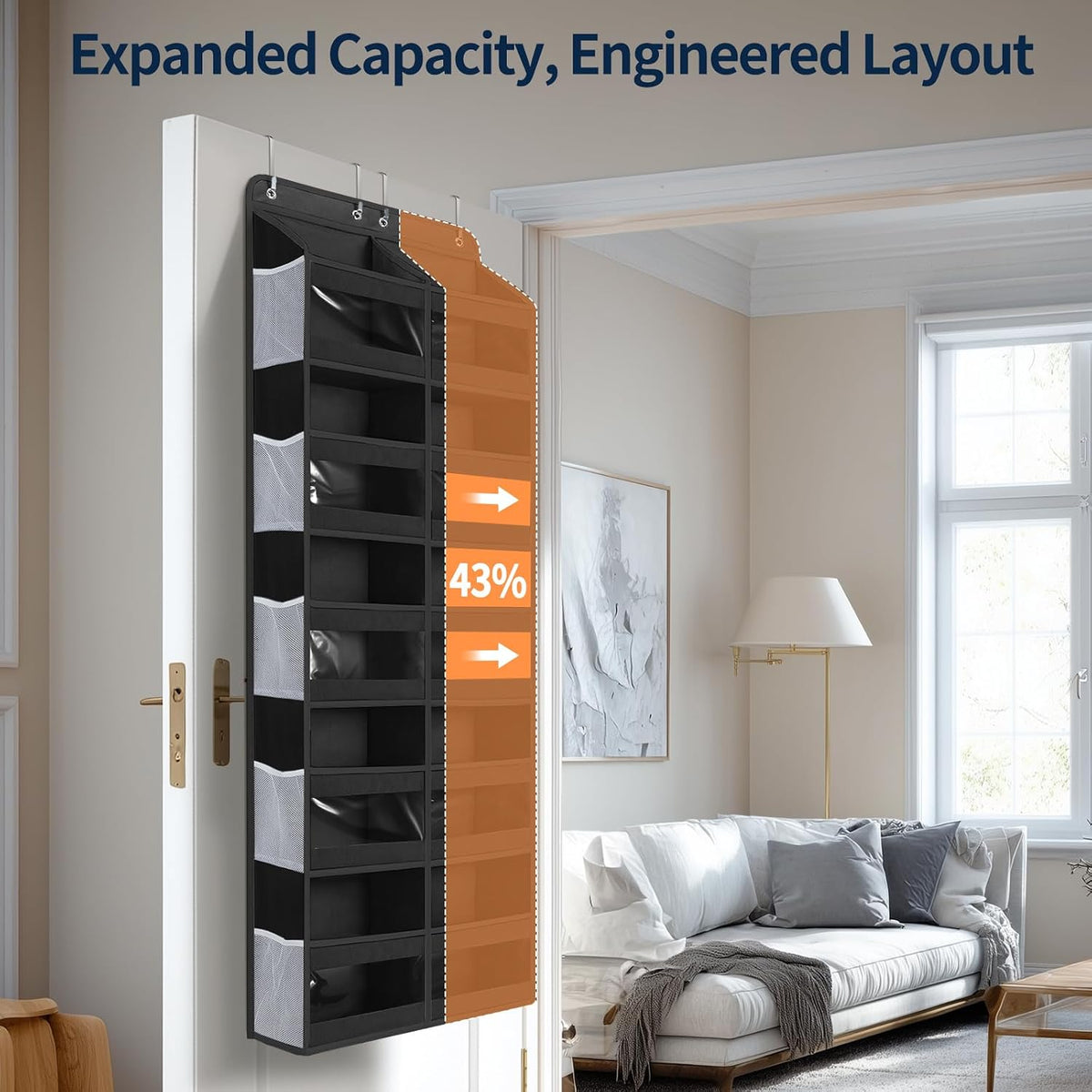 5-Tier Over The Door Organizer Dual-Column, 80lbs Load Over The Door Storage of 10 Compartments, Heavy Duty Door Organizer Hanging for Bedroom Closet Dorm Bathroom Pantry, Grey