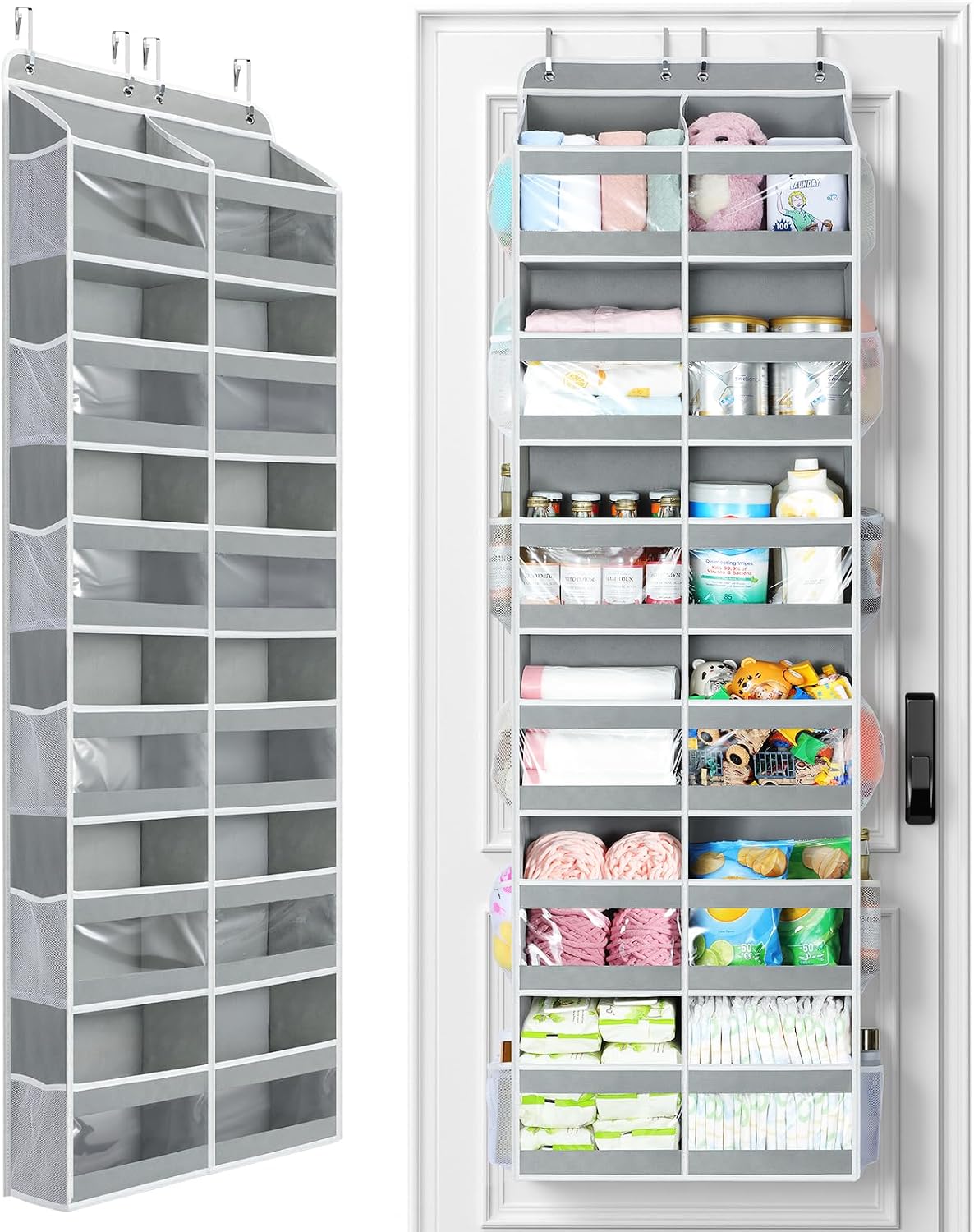 5-Tier Over The Door Organizer Dual-Column, 80lbs Load Over The Door Storage of 10 Compartments, Heavy Duty Door Organizer Hanging for Bedroom Closet Dorm Bathroom Pantry, Grey