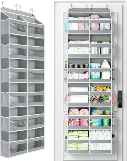 5-Tier Over The Door Organizer Dual-Column, 80lbs Load Over The Door Storage of 10 Compartments, Heavy Duty Door Organizer Hanging for Bedroom Closet Dorm Bathroom Pantry, Grey
