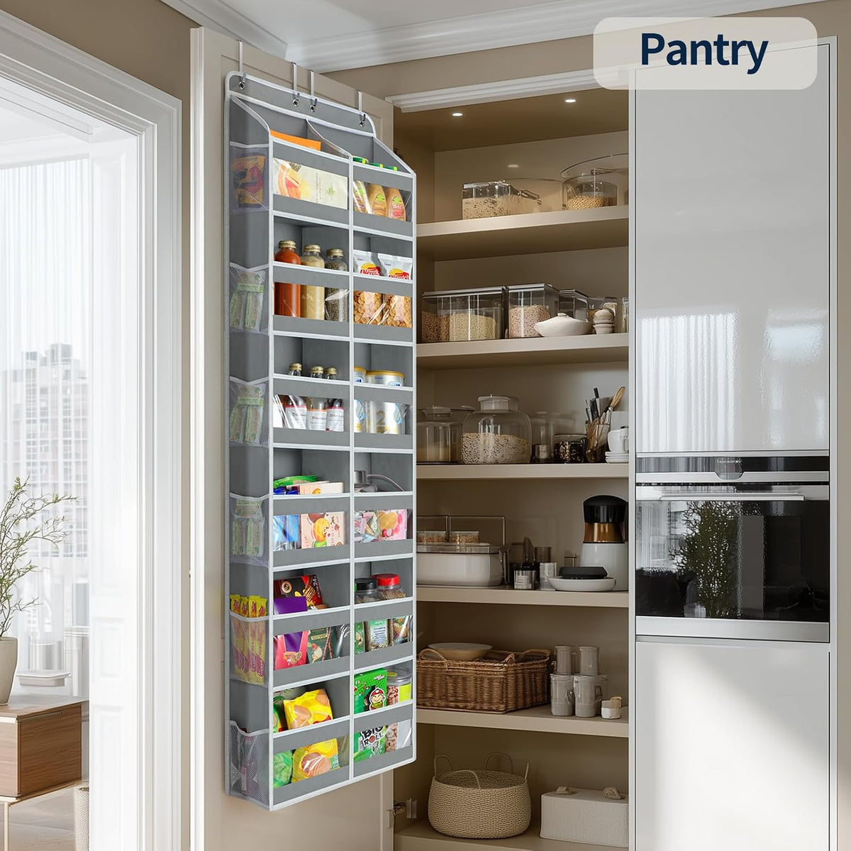 5-Tier Over The Door Organizer Dual-Column, 80lbs Load Over The Door Storage of 10 Compartments, Heavy Duty Door Organizer Hanging for Bedroom Closet Dorm Bathroom Pantry, Grey