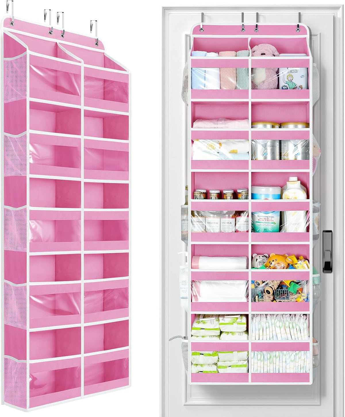 5-Tier Over The Door Organizer Dual-Column, 80lbs Load Over The Door Storage of 10 Compartments, Heavy Duty Door Organizer Hanging for Bedroom Closet Dorm Bathroom Pantry, Grey