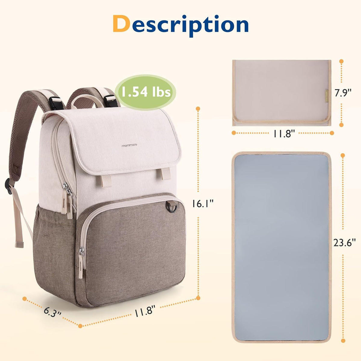 Diaper Bag Backpack Unisex Baby Bag Large Diaper Bag with Changing Pad, Insulated Pockets, Stroller Buckles, Durable Travel Backpack with Luggage Strap
