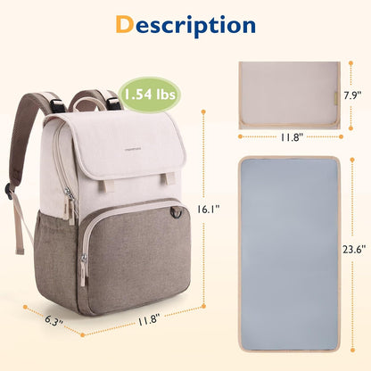 Diaper Bag Backpack Unisex Baby Bag Large Diaper Bag with Changing Pad, Insulated Pockets, Stroller Buckles, Durable Travel Backpack with Luggage Strap