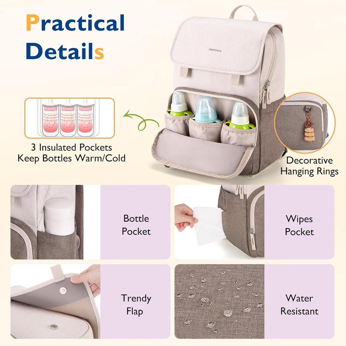 Diaper Bag Backpack Unisex Baby Bag Large Diaper Bag with Changing Pad, Insulated Pockets, Stroller Buckles, Durable Travel Backpack with Luggage Strap