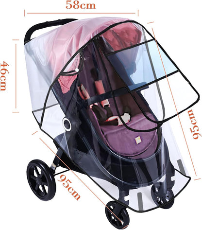 Stroller Rain Cover Breathable Stroller Weather Shield Universal, Reusable Buggy Pram Rain Cover Easy Installation Pushchairs Accessories Strollers Raincoat All Seasons