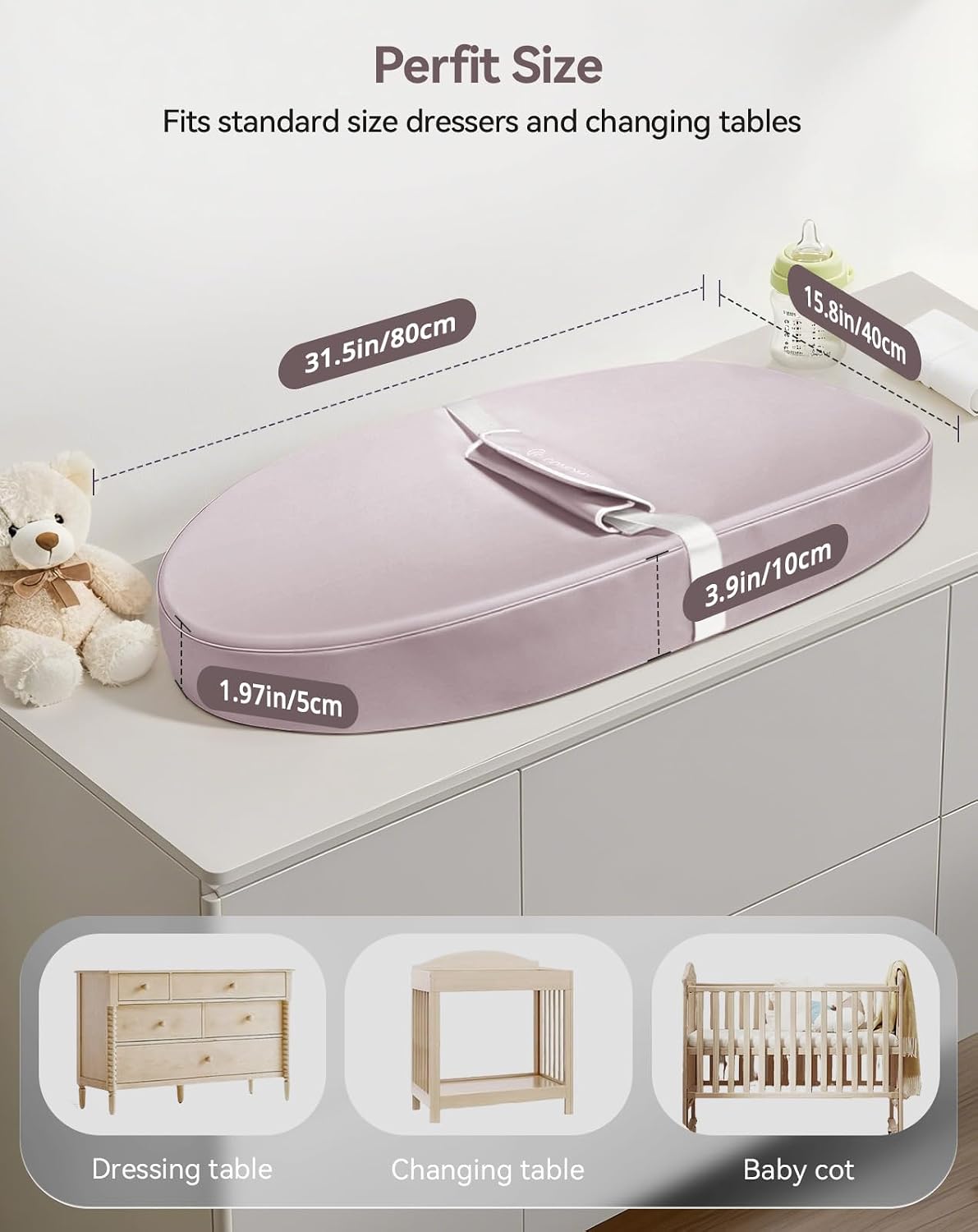 Baby Changing Pad with Wipeable & Waterproof PU Cover