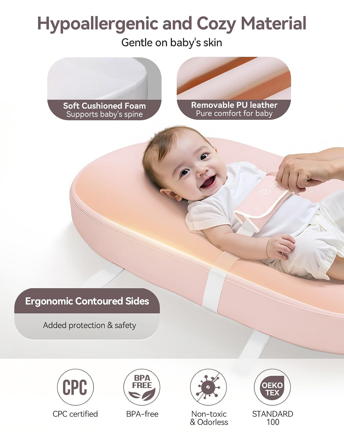 Baby Changing Pad with Wipeable & Waterproof PU Cover