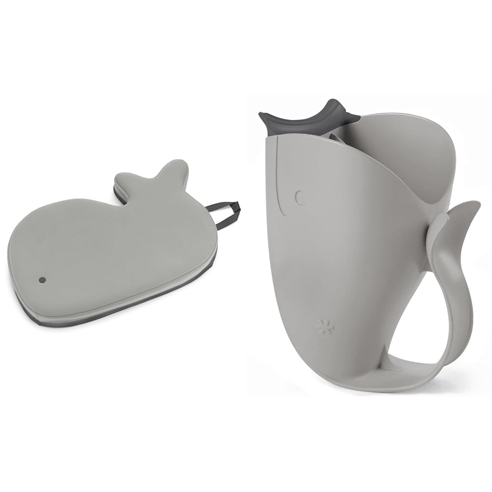 Moby Bath Kneeler and Baby Bath Rinse Cup Tear-Free Waterfall Grey