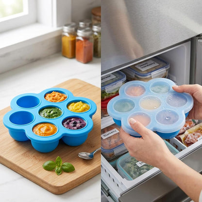 Silicone Baby Food Freezer Tray Mini Ice Cube Molds with Lids, 5-Pack 7-Cavity for Homemade Baby Puree, Breast Milk Storage & Ice Cubes..