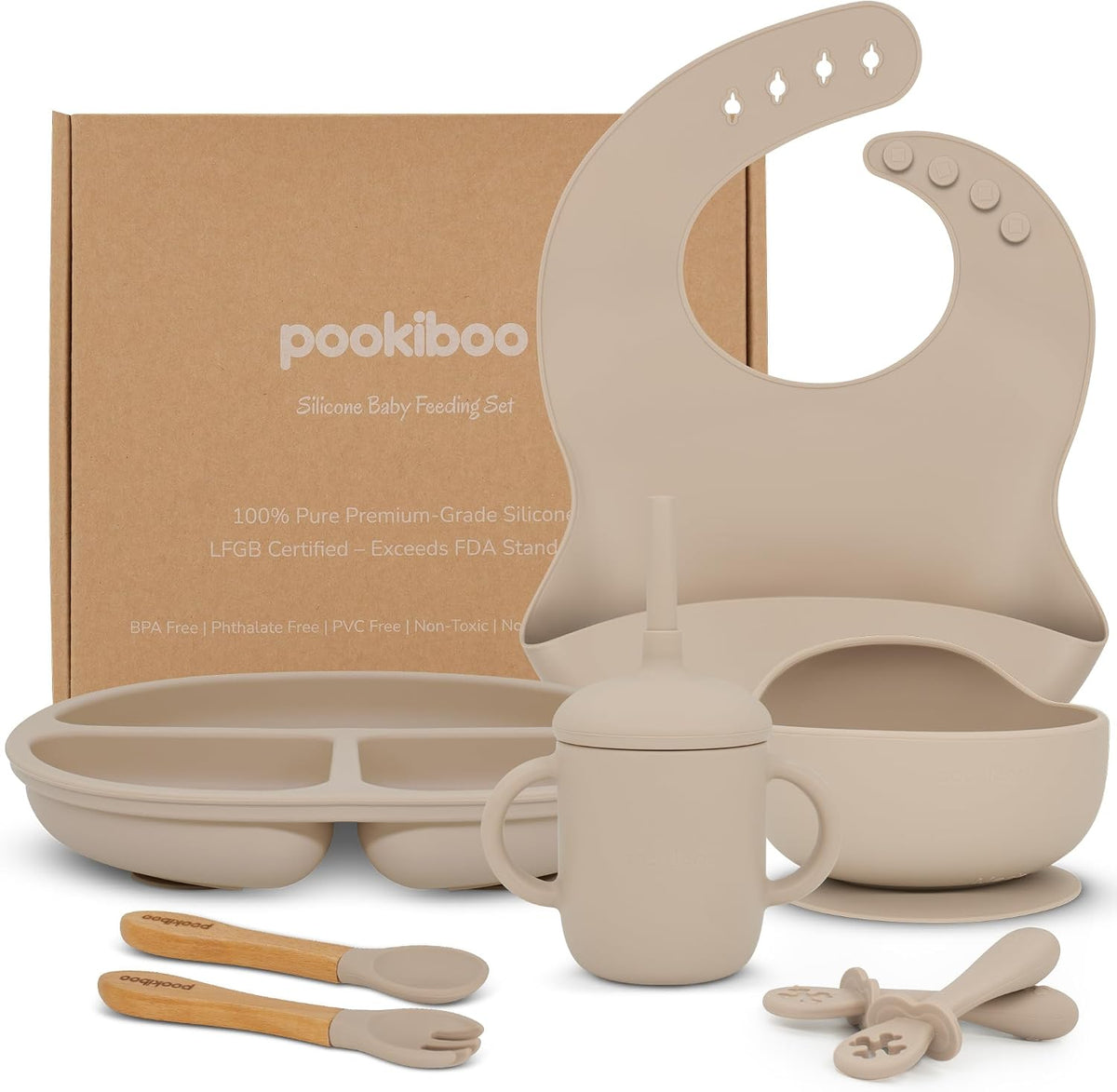 Silicone Baby Feeding Set - 100% Pure LFGB Premium Silicone - 8 Piece Feeding Set: Bib, Straw Cup, Suction Plate & Bowl, Fork & Spoon, Self-Feeding Spoons - BPA-Free, BPS-Free (BLUE)
