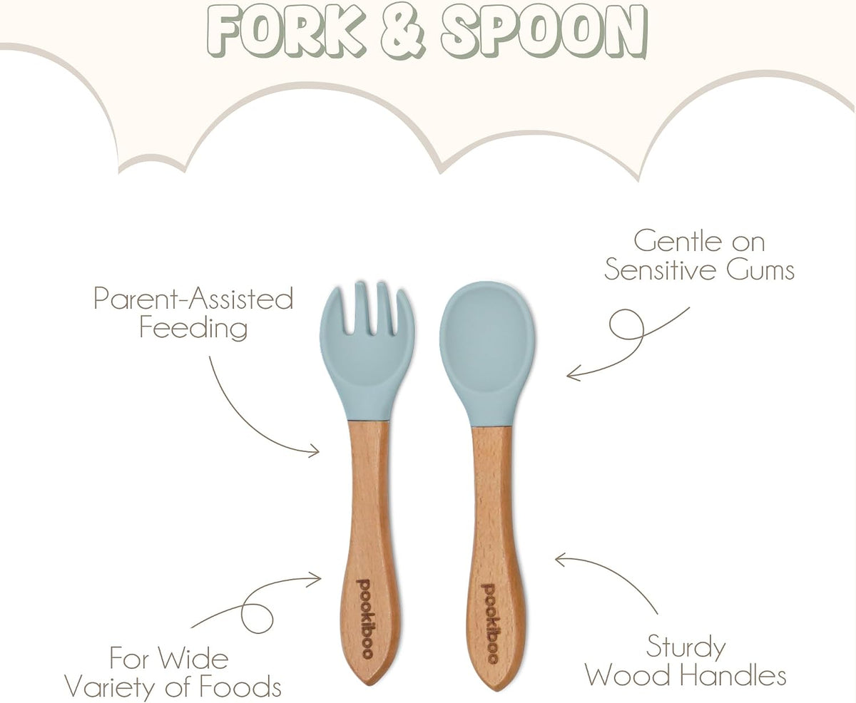 Silicone Baby Feeding Set - 100% Pure LFGB Premium Silicone - 8 Piece Feeding Set: Bib, Straw Cup, Suction Plate & Bowl, Fork & Spoon, Self-Feeding Spoons - BPA-Free, BPS-Free (BLUE)