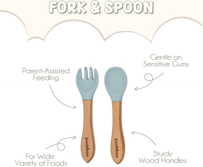Silicone Baby Feeding Set - 100% Pure LFGB Premium Silicone - 8 Piece Feeding Set: Bib, Straw Cup, Suction Plate & Bowl, Fork & Spoon, Self-Feeding Spoons - BPA-Free, BPS-Free (BLUE)