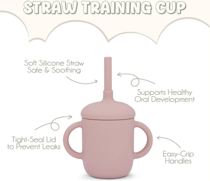 Silicone Baby Feeding Set - 100% Pure LFGB Premium Silicone - 8 Piece Feeding Set: Bib, Straw Cup, Suction Plate & Bowl, Fork & Spoon, Self-Feeding Spoons - BPA-Free, BPS-Free (BLUE)