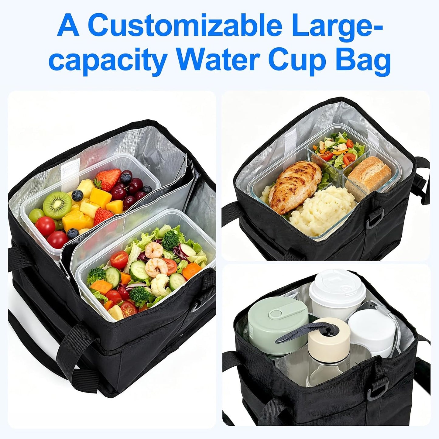 Qiannhee Family Size 4 Compartment Drink Bag - Insulated Reusable Drink Carrier with Adjustable Dividers & Shoulder Strap - Sturdy Portable Cup Holder for Delivery, Picnics, Travel & Outdoor Events