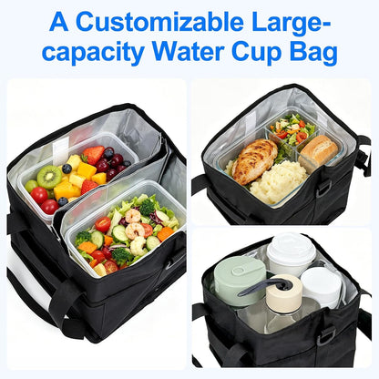 Qiannhee Family Size 4 Compartment Drink Bag - Insulated Reusable Drink Carrier with Adjustable Dividers & Shoulder Strap - Sturdy Portable Cup Holder for Delivery, Picnics, Travel & Outdoor Events