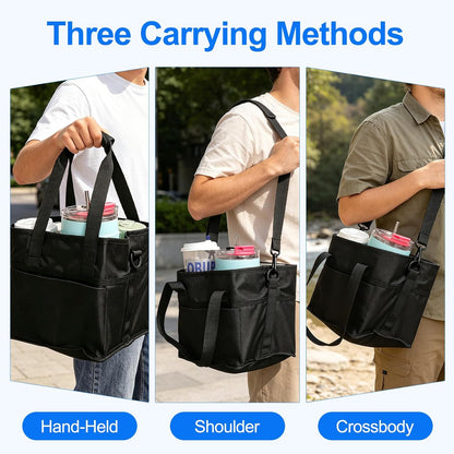 Qiannhee Family Size 4 Compartment Drink Bag - Insulated Reusable Drink Carrier with Adjustable Dividers & Shoulder Strap - Sturdy Portable Cup Holder for Delivery, Picnics, Travel & Outdoor Events