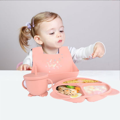 Silicone Baby Feeding Set, Baby Led Weaning Supplies with Suction Bowl Divided Plate, Toddler Self Feeding Dish Baby Spoon and Fork,Sippy Cup, Eating Utensils for 6+ Months(Pink) (Pink)