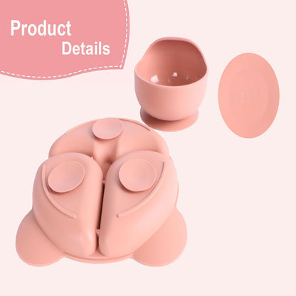 Silicone Baby Feeding Set, Baby Led Weaning Supplies with Suction Bowl Divided Plate, Toddler Self Feeding Dish Baby Spoon and Fork,Sippy Cup, Eating Utensils for 6+ Months(Pink) (Pink)