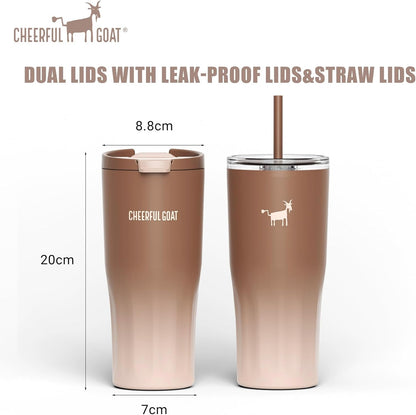Ceramic Lined Coffee Travel Mug – Stainless Steel Travel Coffee Tumbler with Ceramic Liner, with lid, 21 OZ Cup for Hot and Cold Water Coffee at Home, Office, or On the Go (Latte Ombre)