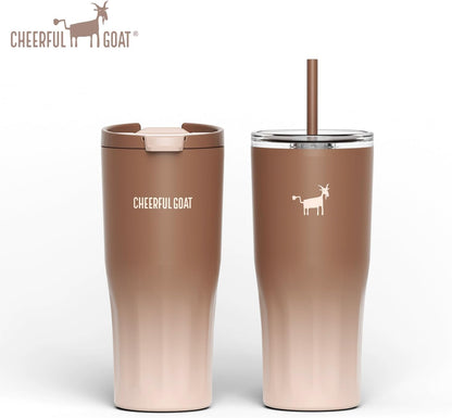 Ceramic Lined Coffee Travel Mug – Stainless Steel Travel Coffee Tumbler with Ceramic Liner, with lid, 21 OZ Cup for Hot and Cold Water Coffee at Home, Office, or On the Go (Latte Ombre)