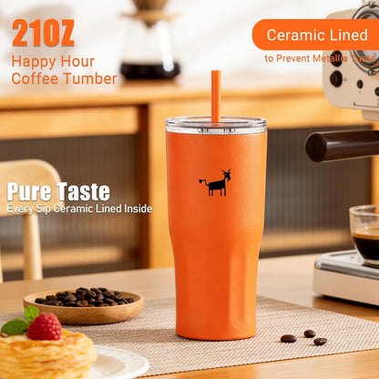 Ceramic Lined Coffee Travel Mug – Stainless Steel Travel Coffee Tumbler with Ceramic Liner, with lid, 21 OZ Cup for Hot and Cold Water Coffee at Home, Office, or On the Go (Latte Ombre)