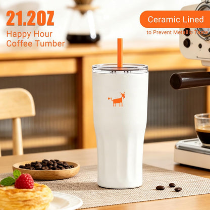 Ceramic Lined Coffee Travel Mug – Stainless Steel Travel Coffee Tumbler with Ceramic Liner, with lid, 21 OZ Cup for Hot and Cold Water Coffee at Home, Office, or On the Go (Latte Ombre)