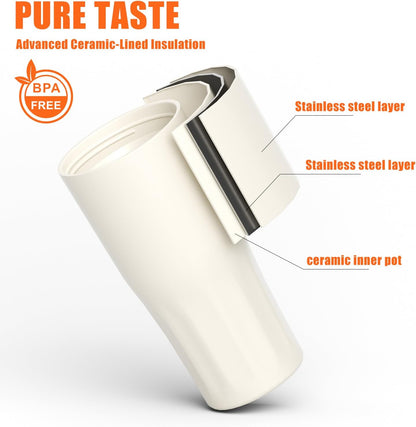 Ceramic Lined Coffee Travel Mug – Stainless Steel Travel Coffee Tumbler with Ceramic Liner, with lid, 21 OZ Cup for Hot and Cold Water Coffee at Home, Office, or On the Go (Latte Ombre)