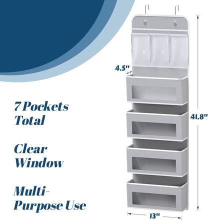 5 Clear Window Pocket Over Door Hanging Organizer, Gray