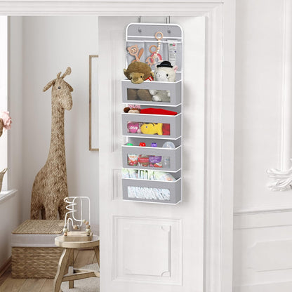 5 Clear Window Pocket Over Door Hanging Organizer, Gray